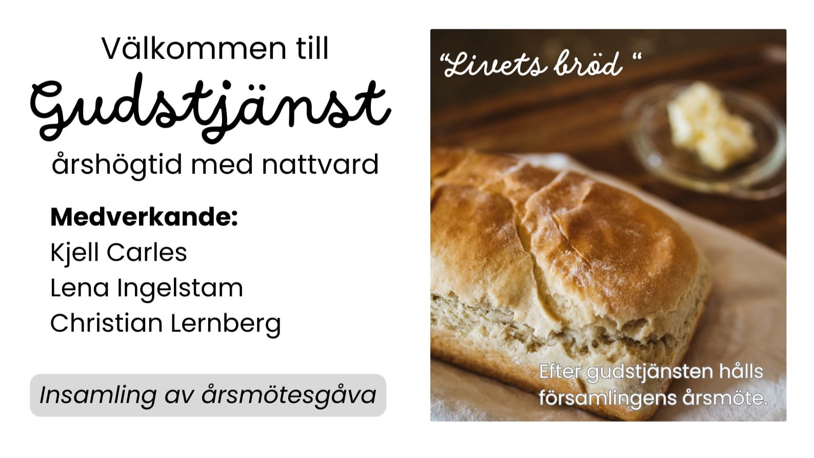 Gudstjänst och församlingens årsmöte på söndag